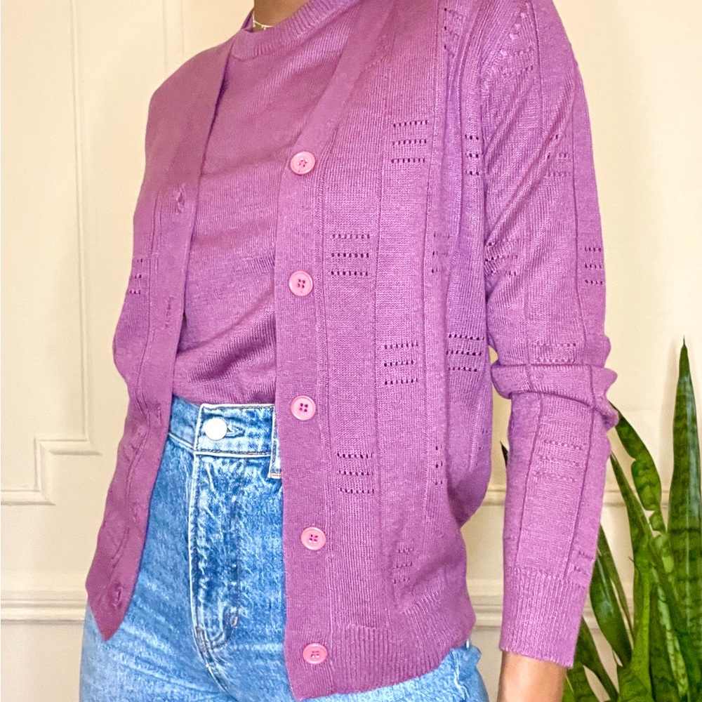 Women's Purple Sweater Cardigan Set